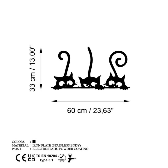 Wallity Cat 5 Escultura de Pared de Metal Negra